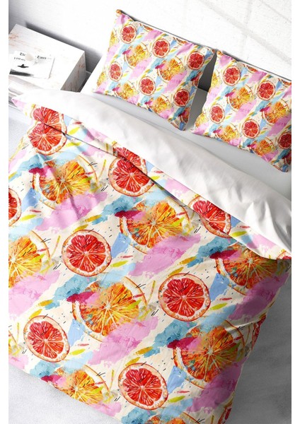 Doğal Pamuk Çift Kişilik 3D Digital Orange Fruit Nevresim Takımı