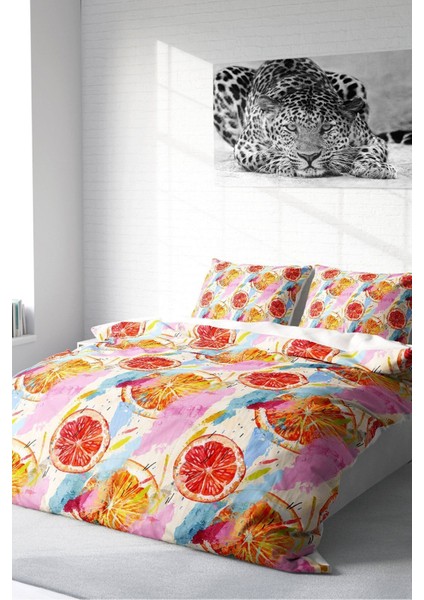 Doğal Pamuk Çift Kişilik 3D Digital Orange Fruit Nevresim Takımı fiyatları