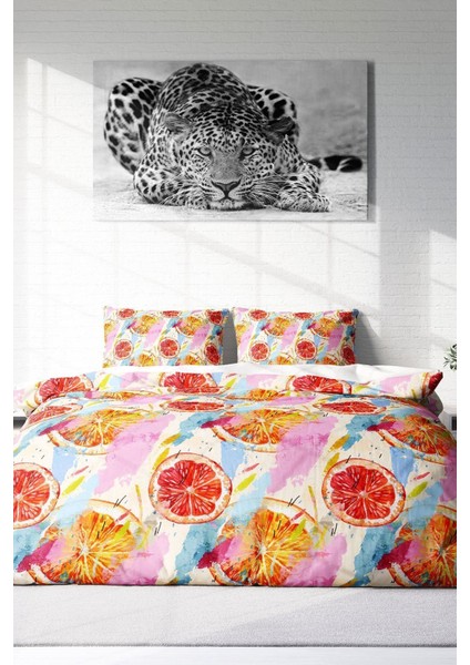 Doğal Pamuk Çift Kişilik 3D Digital Orange Fruit Nevresim Takımı modelleri