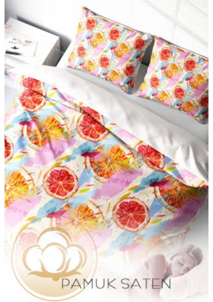 Doğal Pamuk Çift Kişilik 3D Digital Orange Fruit Nevresim Takımı fırsatları