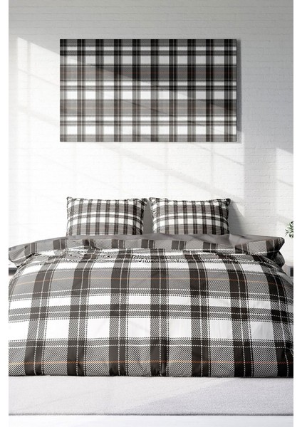 Doğal Pamuk Çift Kişilik 3D Digital Grey Ekose Nevresim Takımı modelleri