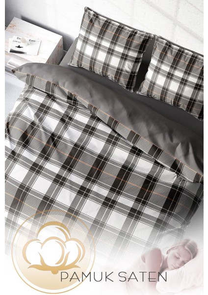 Doğal Pamuk Çift Kişilik 3D Digital Grey Ekose Nevresim Takımı fırsatları