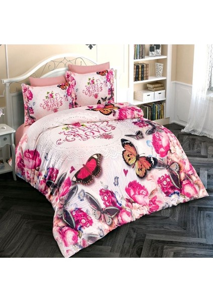 Çift Kişilik Sık Dokuma Pamuk Saten 3D Özel Tasarım Butterfly 2 Nevresim Takımı