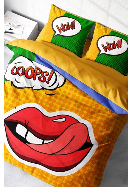 Çift Kişilik Sık Dokuma Pamuk Saten 3D Özel Tasarım Ooops Lips Nevresim Takımı