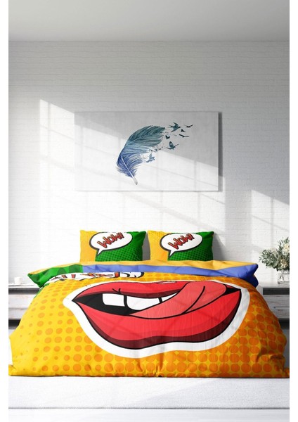 Çift Kişilik Sık Dokuma Pamuk Saten 3D Özel Tasarım Ooops Lips Nevresim Takımı modelleri