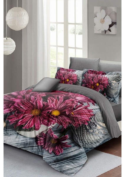 Çift Kişilik Nevresim Seti Sık Dokuma Pamuk Saten 3D Özel Tasarım Papatya Rüyası (Çarşafsızdır) Nevresim Takımı