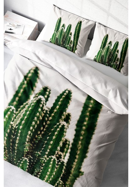 Doğal Pamuk Çift Kişilik 3D Digital Kaktüs Nevresim Takımı