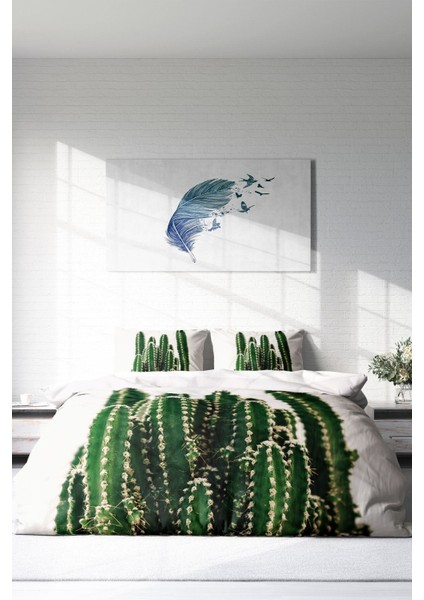 Doğal Pamuk Çift Kişilik 3D Digital Kaktüs Nevresim Takımı modelleri