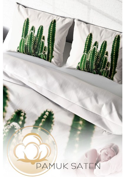 Doğal Pamuk Çift Kişilik 3D Digital Kaktüs Nevresim Takımı fırsatları