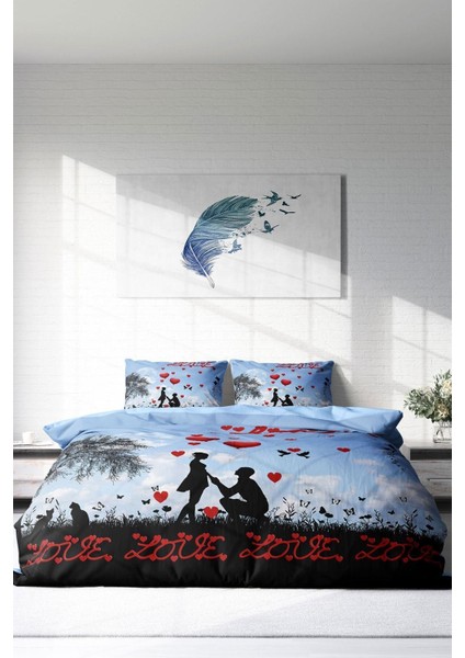 Çift Kişilik Sık Dokuma Pamuk Saten 3D Özel Tasarım Love Balloon Nevresim Takımı modelleri