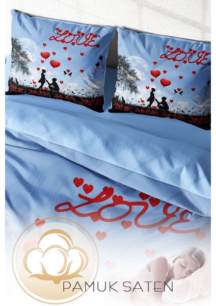 Çift Kişilik Sık Dokuma Pamuk Saten 3D Özel Tasarım Love Balloon Nevresim Takımı fırsatları