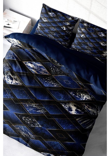 Çift Kişilik Sık Dokuma Pamuk Saten 3D Özel Tasarım Blue Suite Nevresim Takımı