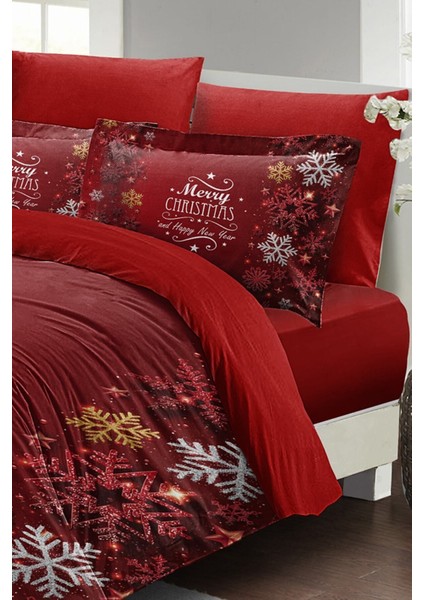 Yılbaşı Çift Kişilik Nevresim Lastikli Çarşaflı Pamuk Saten Noel Love Nevresim Takımı fiyatları
