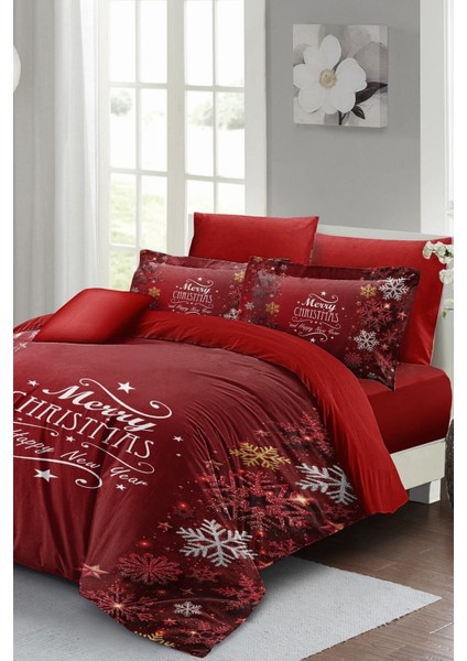 Yılbaşı Çift Kişilik Nevresim Lastikli Çarşaflı Pamuk Saten Noel Love Nevresim Takımı modelleri