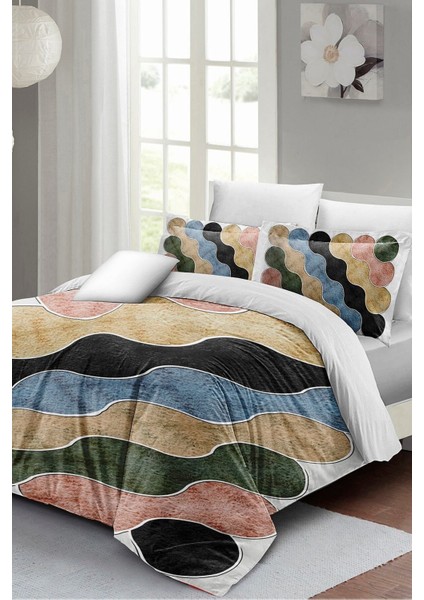 Çift Kişilik 3 D Pamuk Saten Row Colors Nevresim Takımı