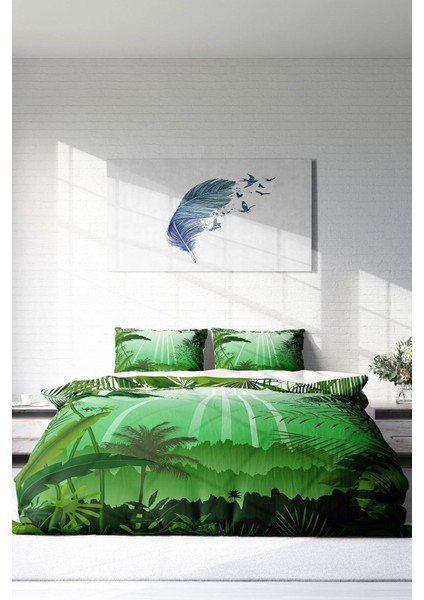 Doğal Pamuk Çift Kişilik 3D Digital Green Life Nevresim Takımı modelleri