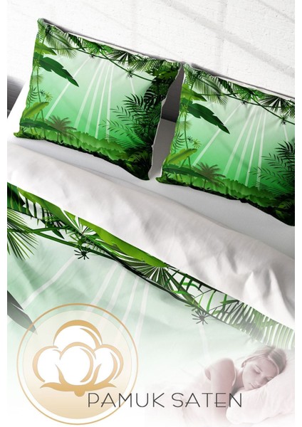 Doğal Pamuk Çift Kişilik 3D Digital Green Life Nevresim Takımı fırsatları