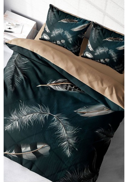 Doğal Pamuk Çift Kişilik 3D Digital Black Feather Nevresim Takımı