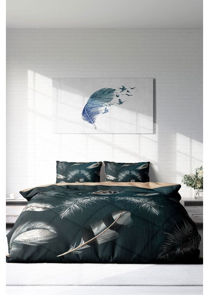 Doğal Pamuk Çift Kişilik 3D Digital Black Feather Nevresim Takımı modelleri