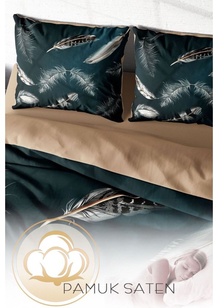 Doğal Pamuk Çift Kişilik 3D Digital Black Feather Nevresim Takımı fırsatları