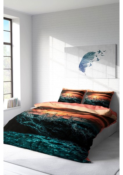 Doğal Pamuk Çift Kişilik 3D Digital Deniz Nevresim Takımı fiyatları