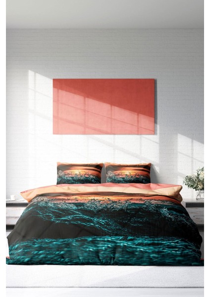 Doğal Pamuk Çift Kişilik 3D Digital Deniz Nevresim Takımı modelleri