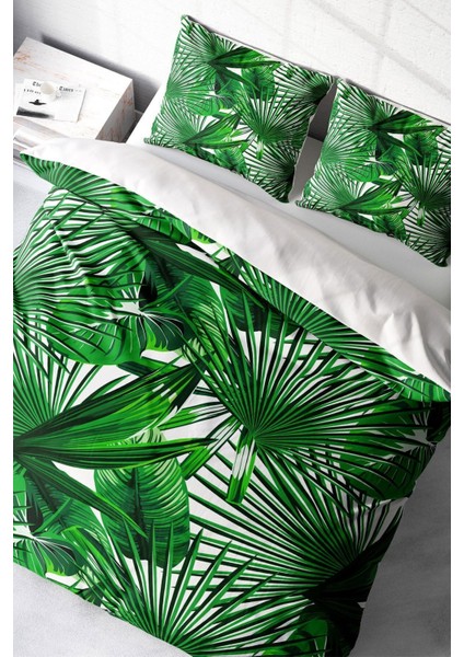 Doğal Pamuk Çift Kişilik 3D Digital Palmiye Nevresim Takımı