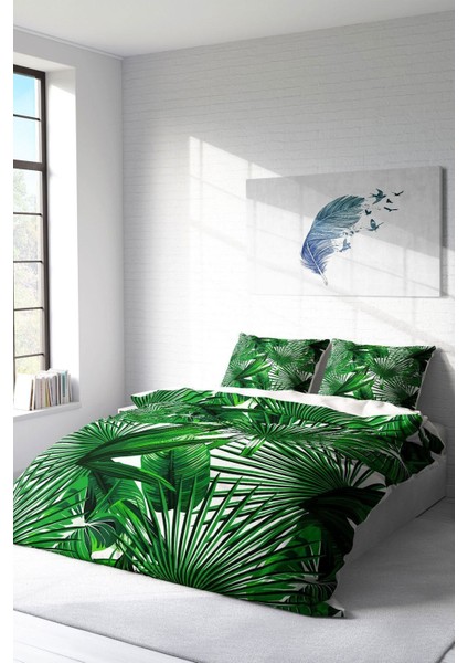 Doğal Pamuk Çift Kişilik 3D Digital Palmiye Nevresim Takımı fiyatları