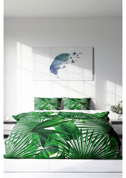 Doğal Pamuk Çift Kişilik 3D Digital Palmiye Nevresim Takımı modelleri