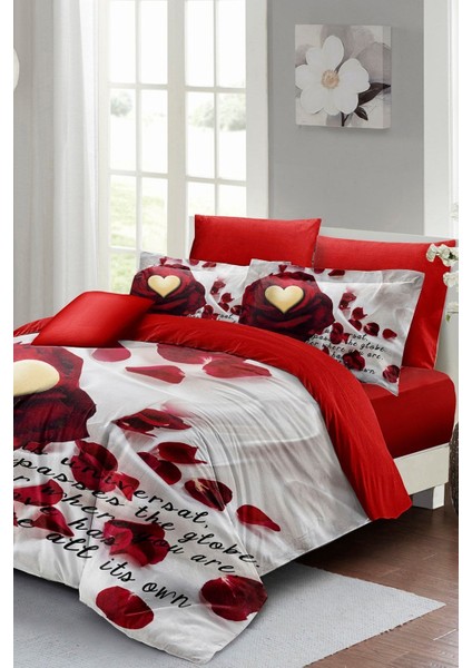 Love Poem 3D Pamuk Saten Pamuk Çift Kişilik Nevresim Takımı