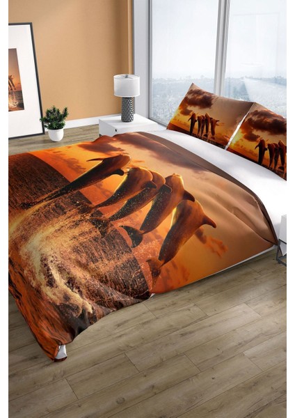 Dolphin1 3D Pamuk Saten Çift Kişilik Nevresim Seti Nevresim Takımı