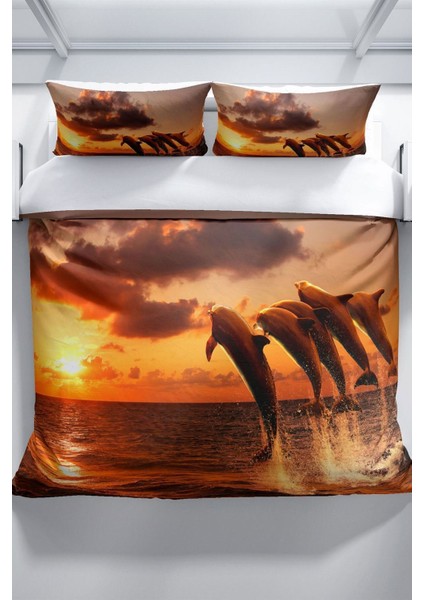 Dolphin1 3D Pamuk Saten Çift Kişilik Nevresim Seti Nevresim Takımı modelleri