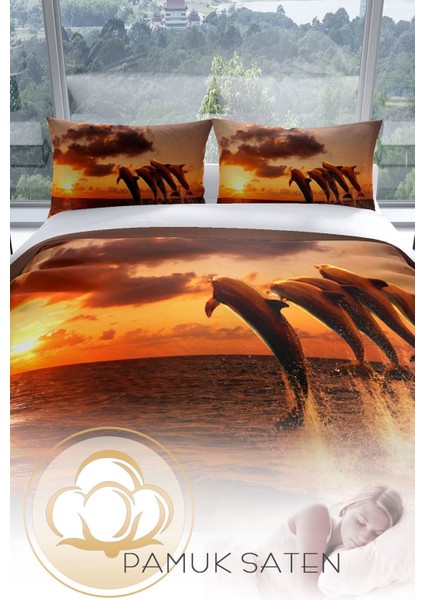 Dolphin1 3D Pamuk Saten Çift Kişilik Nevresim Seti Nevresim Takımı fırsatları