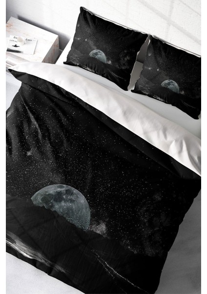 Lastikli Çarşaflı Pamuk Saten Çift Kişilik Dark Moon Nevresim Takımı
