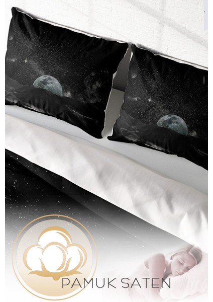 Lastikli Çarşaflı Pamuk Saten Çift Kişilik Dark Moon Nevresim Takımı fırsatları