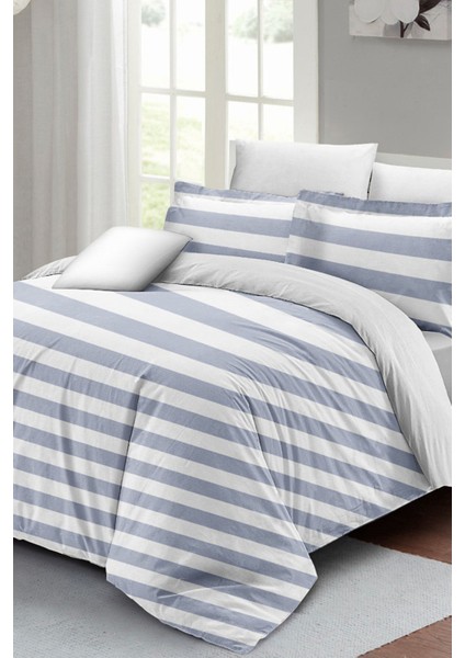 Lastikli Çarşaflı Pamuk Saten Çift Kişilik Soft Strip Luxury Nevresim Takımı fırsatları