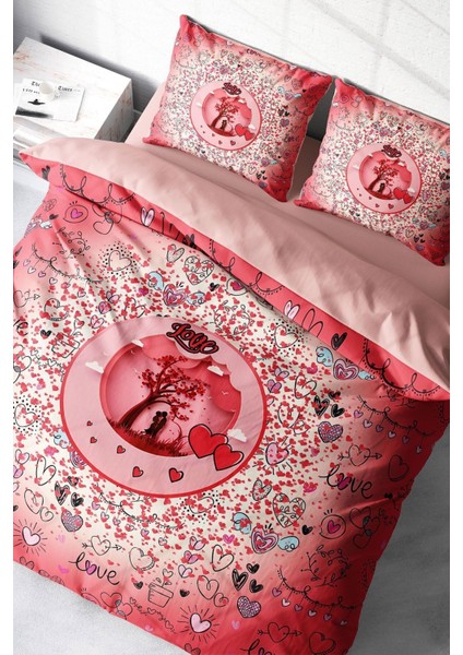 Doğal Pamuk Çift Kişilik 3D Digital Sevgililer Günü Xıı Nevresim Takımı