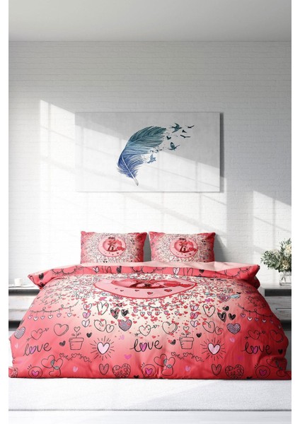 Doğal Pamuk Çift Kişilik 3D Digital Sevgililer Günü Xıı Nevresim Takımı modelleri