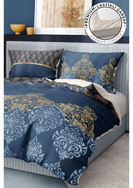 Pamuk Saten Lastikli Çarşaf Deluxe Çift Kişilik 3D Damask Nevresim Takımı fiyatları