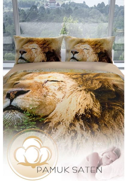 Lion 3D Pamuk Saten Çift Kişilik Nevresim Takımı fırsatları
