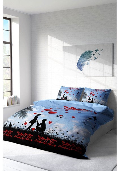 Çift Kişilik Lastikli Çarşaflı Pamuk Saten Love Balloon Nevresim Takımı fiyatları