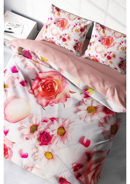 Çift Kişilik Lastikli Çarşaflı Pamuk Saten White Rose Nevresim Takımı modelleri