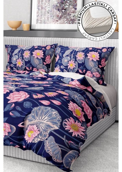 Pamuk Saten Lastikli Çarşaf Deluxe Çift Kişilik 3D Purple Nevresim Takımı fiyatları