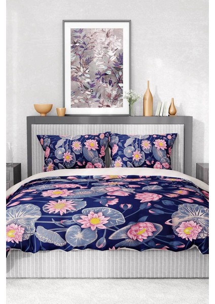 Pamuk Saten Lastikli Çarşaf Deluxe Çift Kişilik 3D Purple Nevresim Takımı fırsatları