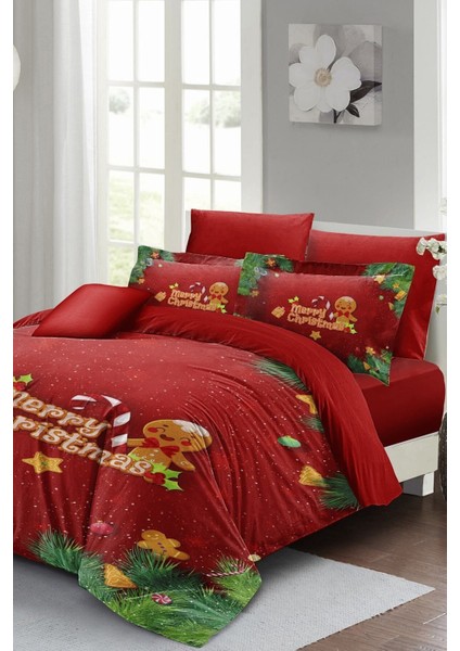 Yılbaşı Çift Kişilik Nevresim Lastikli Çarşaflı Pamuk Saten Cookie Nevresim Takımı modelleri