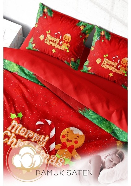 Yılbaşı Çift Kişilik Nevresim Lastikli Çarşaflı Pamuk Saten Cookie Nevresim Takımı fırsatları