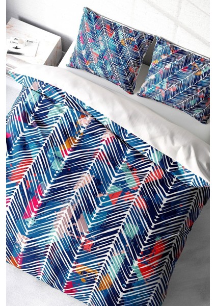 Çift Kişilik Sık Dokuma Pamuk Saten 3D Özel Tasarım Blue Pattern Nevresim Takımı