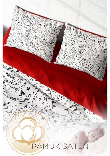 Doğal Pamuk Çift Kişilik 3D Digital Catsy Nevresim Takımı fırsatları