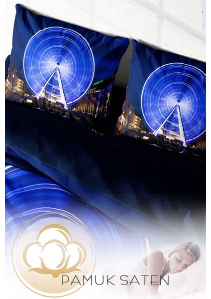 Doğal Pamuk Çift Kişilik 3D Digital London Eye Nevresim Takımı fırsatları
