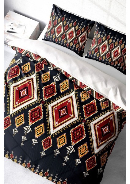 Doğal Pamuk Çift Kişilik 3D Digital Ethnic Geometric Nevresim Takımı